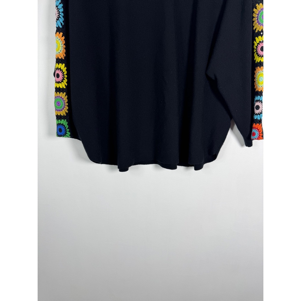 Boho Aaeda Womens 2X Oversized Sweater Black Crochet Sunflower Sleeve Top - Picture 9 of 9
